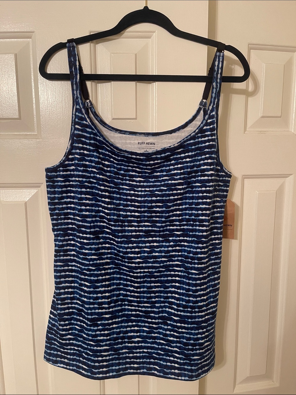 Ruff Hewn Navy and White Tie-Dye Stripe Tank Top